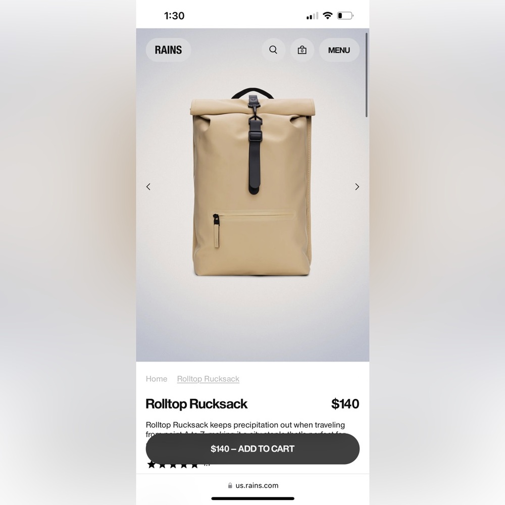 Rain- Rolltop Rucksack. Color: Sand/ NWT*